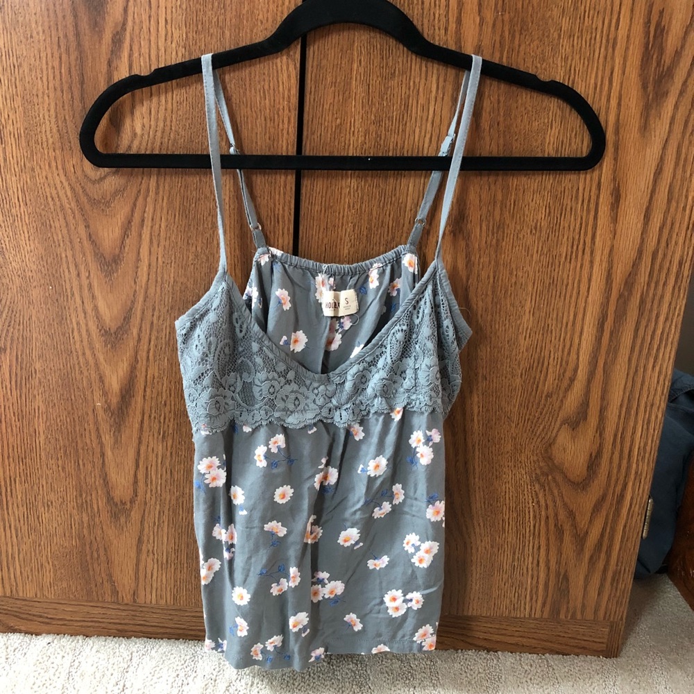 Grey flower tank top